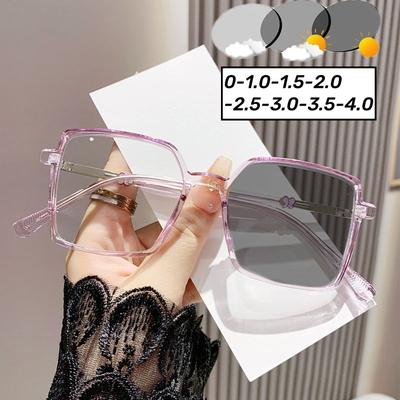 Women's Luxury Pochromic Myopia Glasses Trendy New Square Butterfly Eyeglasses Elegant Near Sight Eyewear for Ladies Men