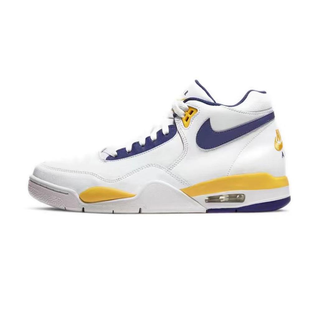 Nike Flight Legacy Cushioning Slip Resistant Abrasion Resistant High Top Basketball Shoes Men's Purple Yellow BQ4212-102(Team818-)