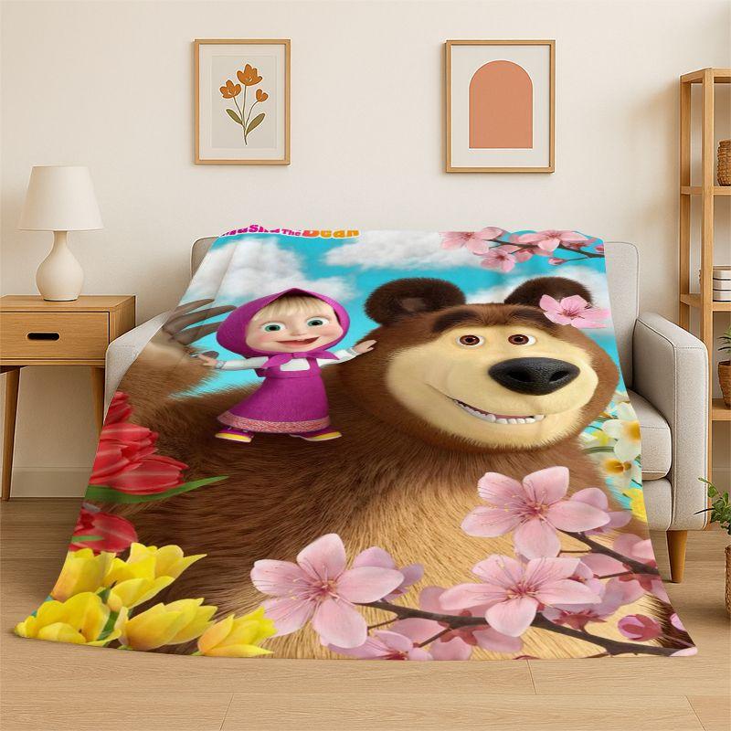 Cartoon Cute M-Masha Bear Soft Flannel Throw Blanket,Cozy Blanket for Bed,Couch,Sofa,Bedroom,Living Room,Travel,Picnic