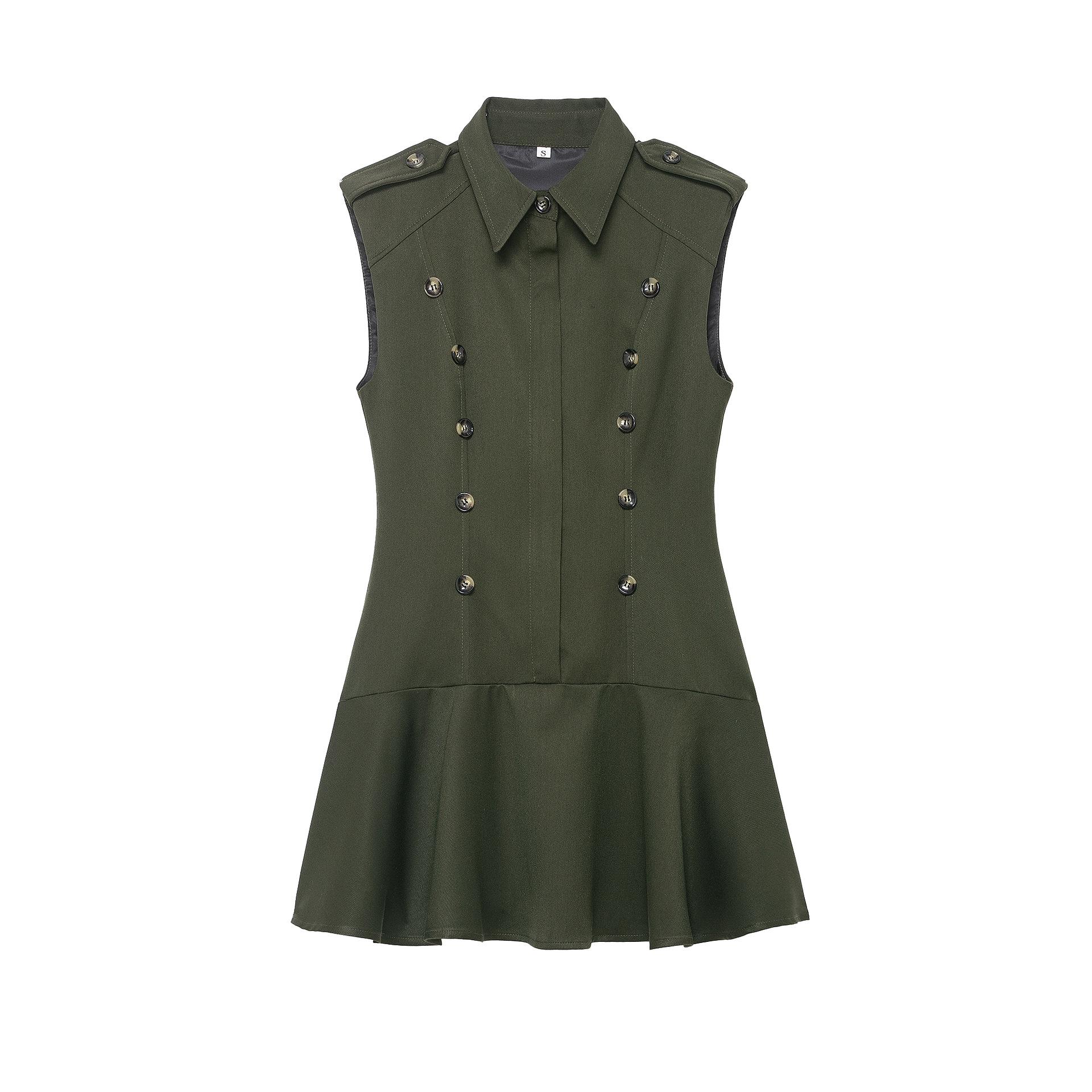 

Spring 2026 European & American Fashion Casual Dress with Button Decoration & Padded Shoulders, Women L8360 Large армія зелений колір