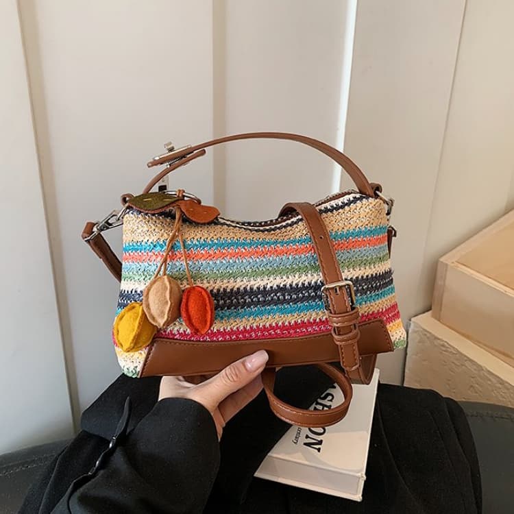 Striped Straw Baguette Small Bag Portable Messenger Women's Bag