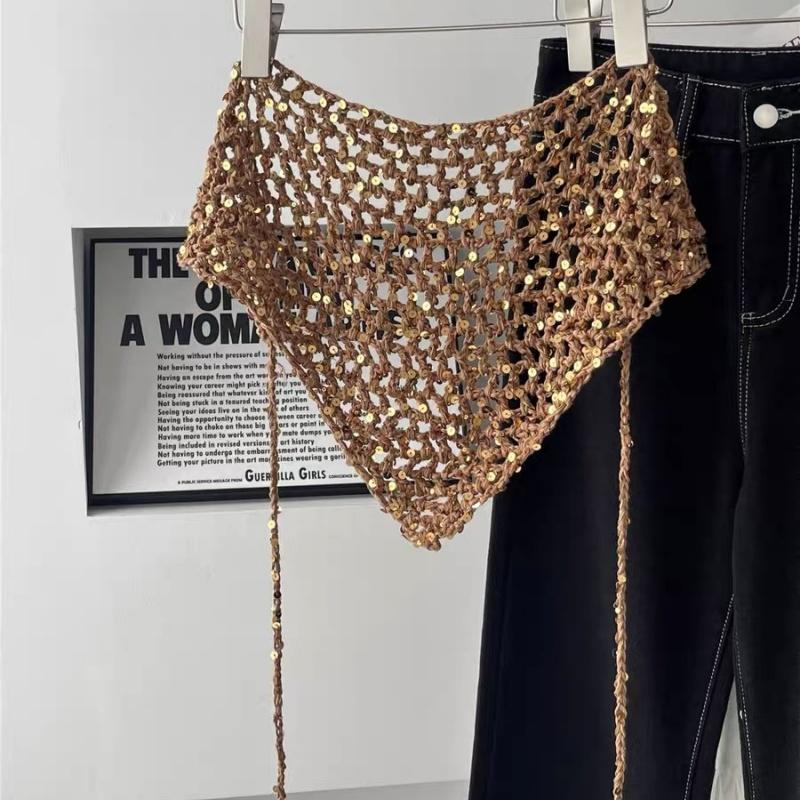 Versatile Sequined Knit Beanie and Triangle Scarf Belt Set for Fashionable Winter Dressing A13