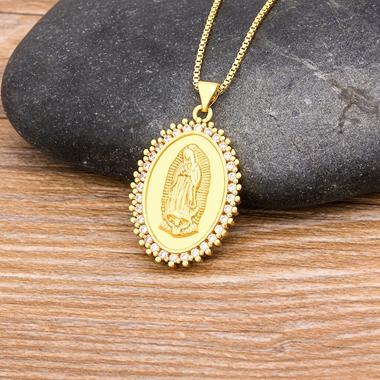 Nidin New Arrival 10 Styles Copper CZ Virgin Mary Necklaces For Women Men Crystal Necklace Long Chain Catholic Jewelry Gifts