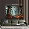 1 piece of 2D background fabric polyester banner of night moon and eerie pumpkin lanterns durable materialzyc