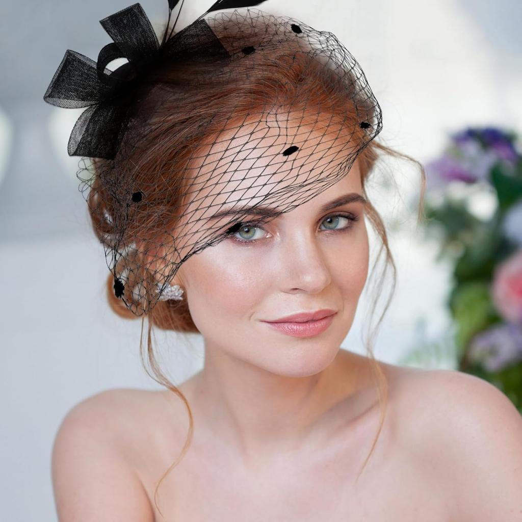 Black Mesh Wedding Hair Accessories Fascinator for Women with Iron Frame, Good Texture and Comfortable Design, for Weddings and Dances