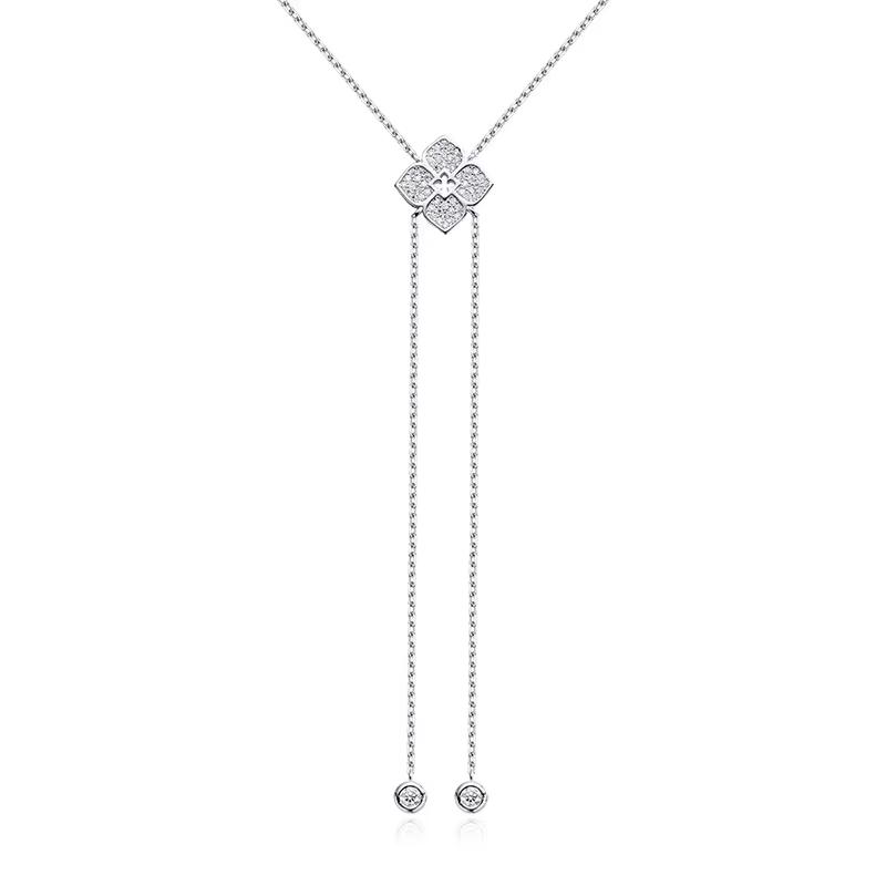 

Smyoue Full Moissanite Necklaces Sparkling Flowers Long Chain Wedding Girls Gift Lab Diamond Pendant 925 Silver Jewelry