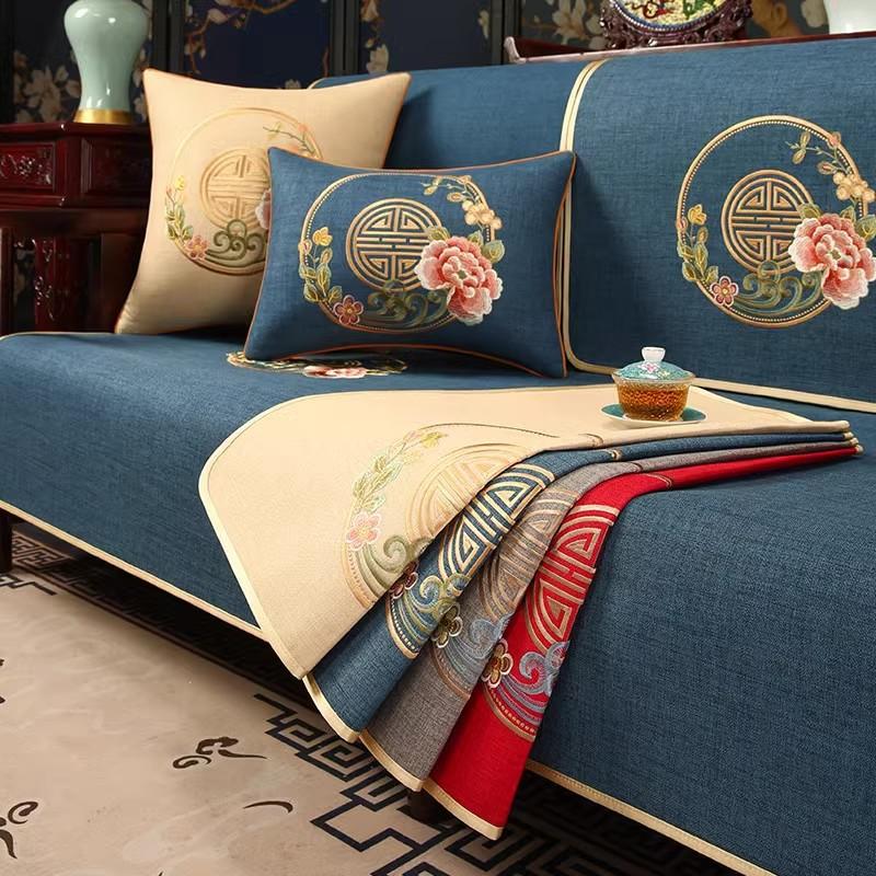 Mahogany Furniture Sofa Cushion, Seat Cushion Cover, Embroidered Backrest Towel, High-Grade Non-Slip Cover Brohan Bed Cushion Cover