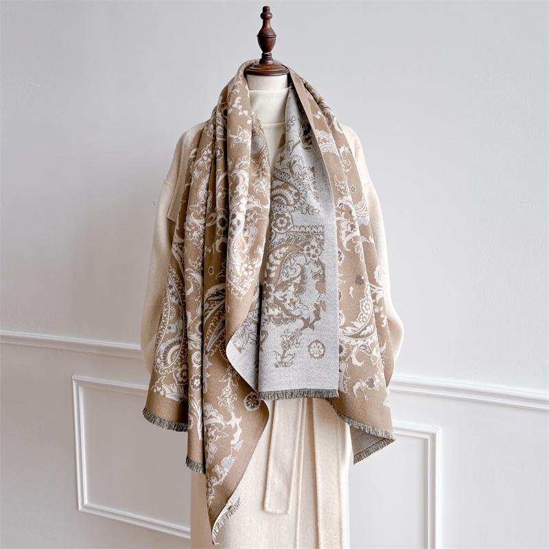 Luxury Ethnic Autumn Cashmere Pashmina Shawl for Women Wrap Warm Lady Winter Scarves Jacquard Design Print Foulard Stoles Scarf