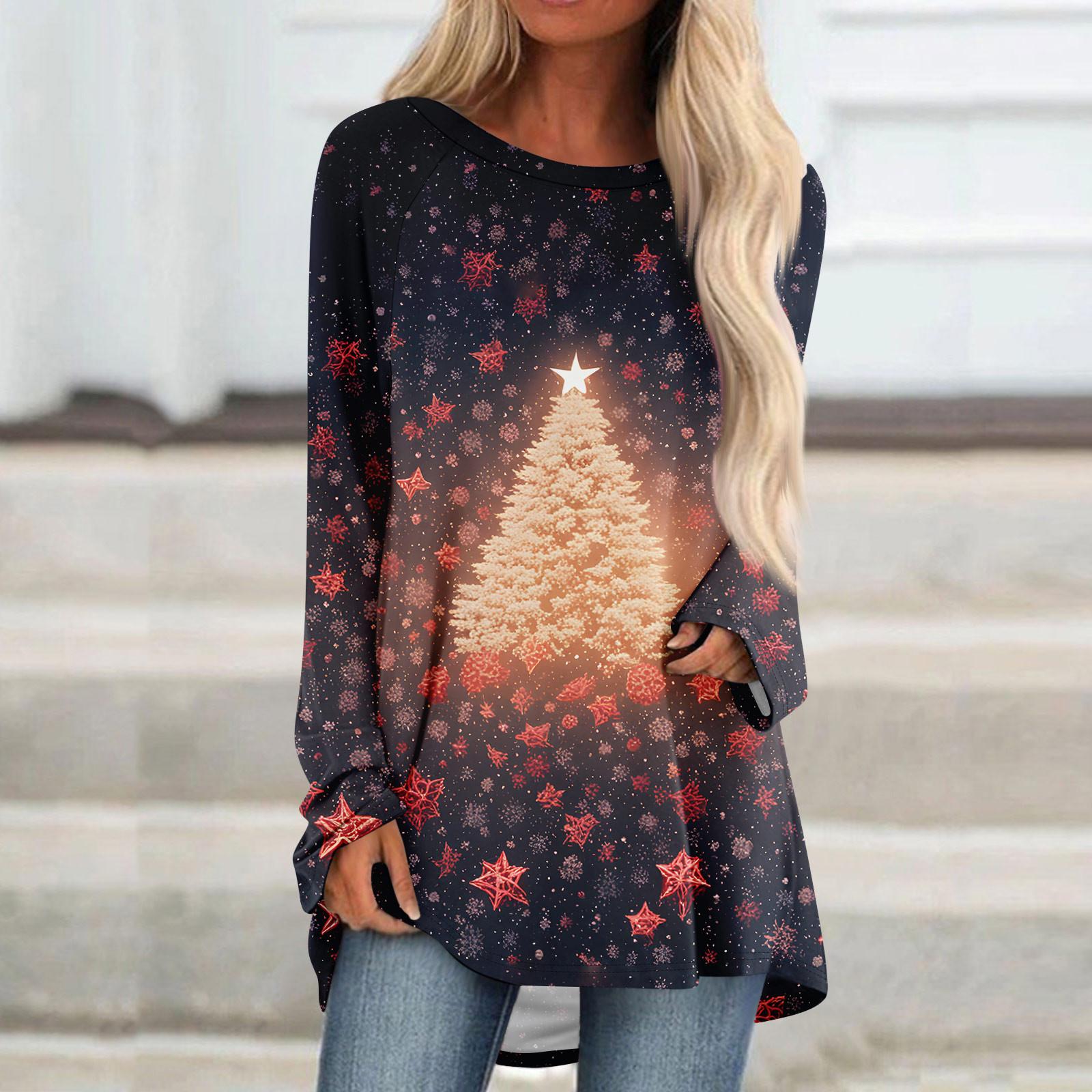 

Женский модный свободный свитер средней длины с круглым вырезом и рождественским принтом, рукава реглан, повседневный топ с длинными рукавами XXXL золотой