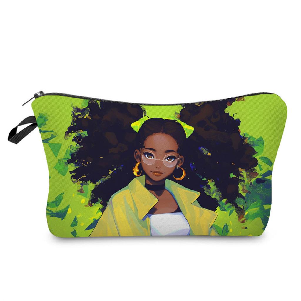Women Black Girl Print Cosmetic Bag Toiletries Organize Travel Storage Case 6426