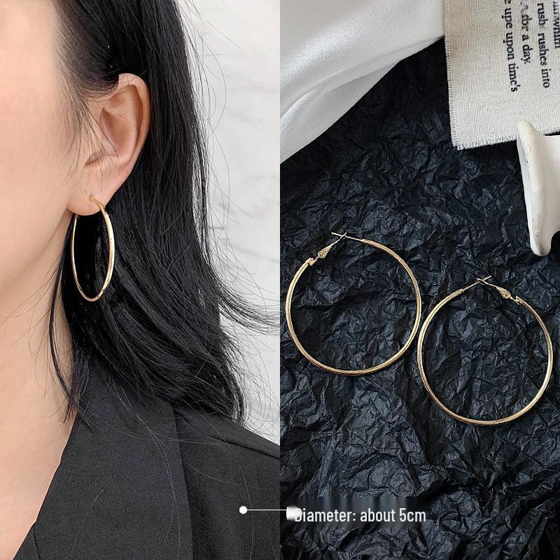 Double Layer Geometric Hoop Earrings - Women's Light Luxury Versatile Ear Cuffs, European & American Style, Exaggerated Circle Dangles Jewelry.