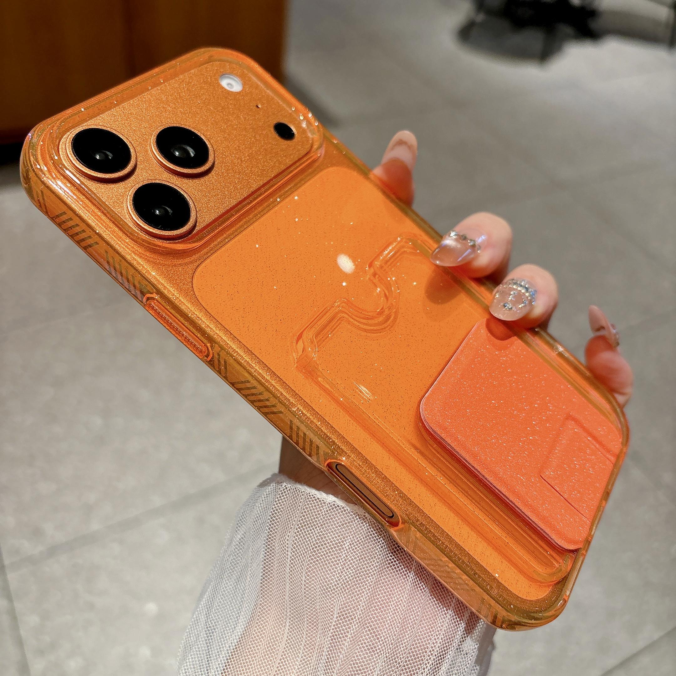 

Business Luxury Transparent Phone Case for iPhone 17 Pro Max 16 Plus 15 14 13 Shockproof Slim Fit Concealed Bracket Stand Cover iPhone 15 Pro Max помаранчевий