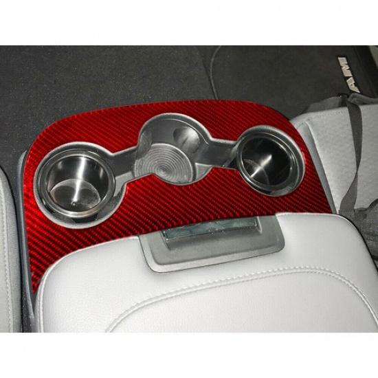 For RAM 1500 Red Carbon Fiber Interior Center Armrest Cupholder Cover Trim