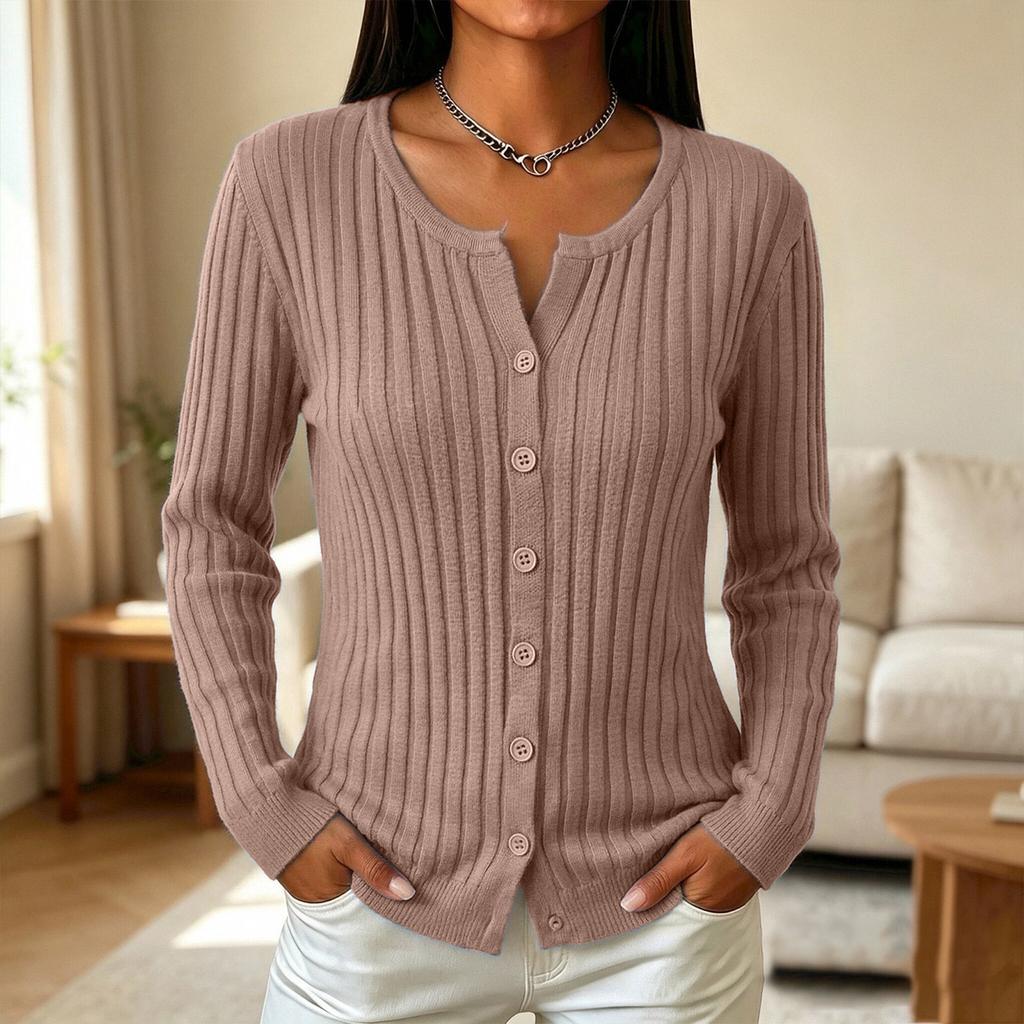 Top Cárdigan de Manga Larga Acanalado Cepillado de Color para Mujer para Uso Casual en Otoño Invierno