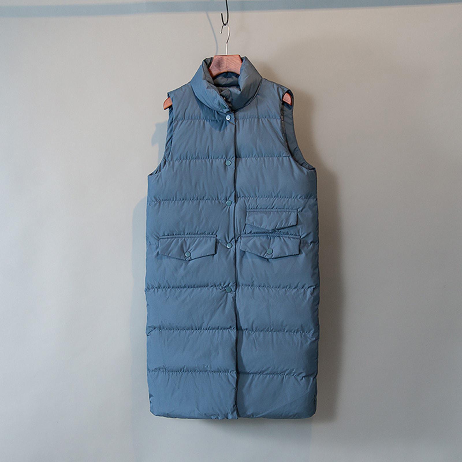 

Женский зимний пуховый жилет, длинный теплый жилет без рукавов, куртка, верхняя одежда L синий