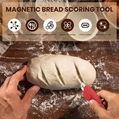 İtme-Çekme Tasarımlı Manyetik Hamur Kesme Aleti Ekşi Maya Pişirme için Kullanımı Kolay Ekmek Lame Kesici Ergonomik Tutma Yerli Ekmek Yapma Aletleri