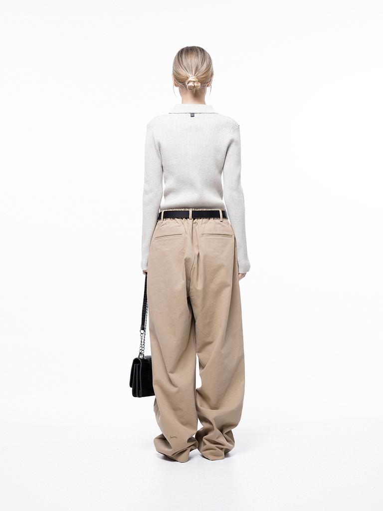 Chaenseseunoi Side Tuck Wide Cotton Slacks - Beige /M243Pt04Bew