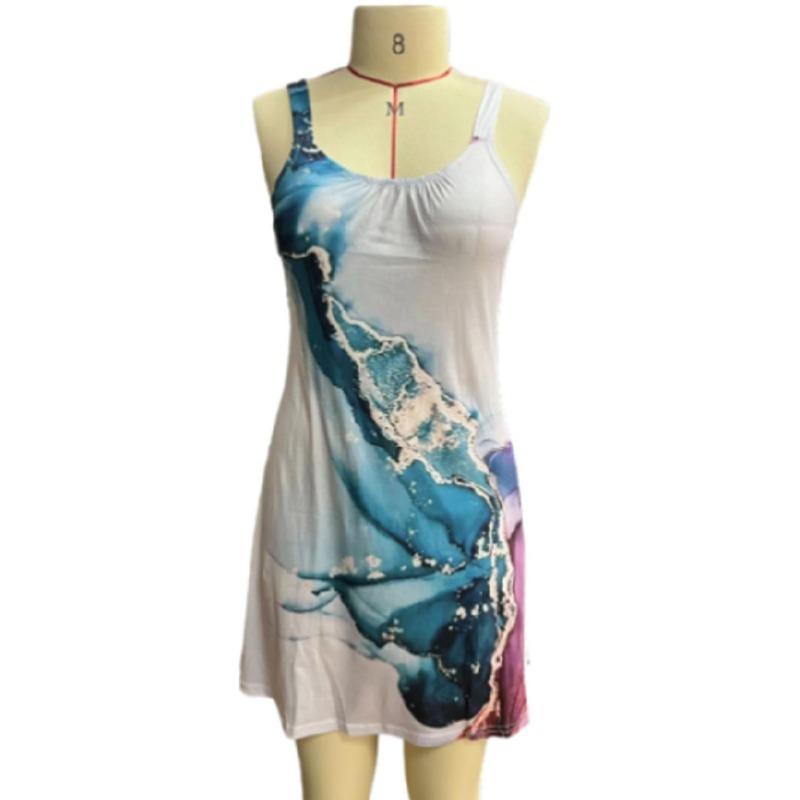 GMXIA Women's Dresses Printed Sleeveless Halter Plus Size Loose Dresses