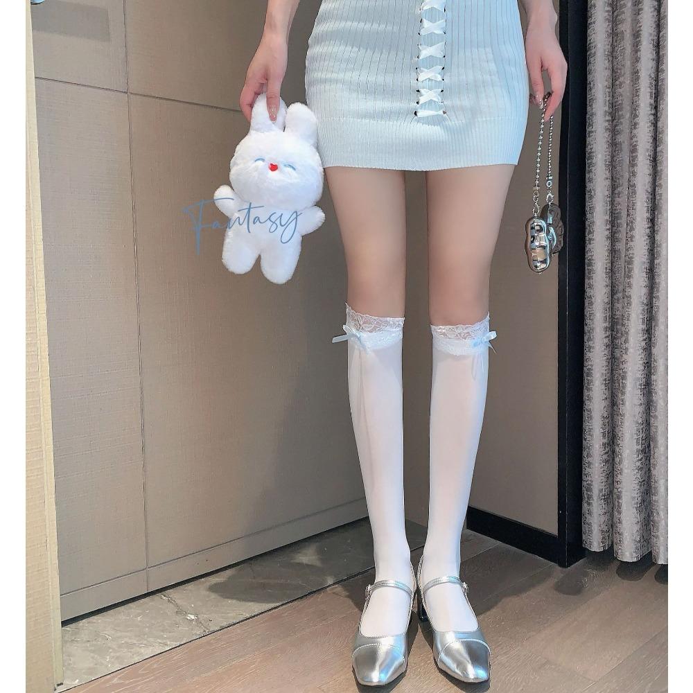 Lolita Pure Desire Summer JK Bow Velvet Ballet Stacking Socks Medium Tube Socks Lace Calf Socks