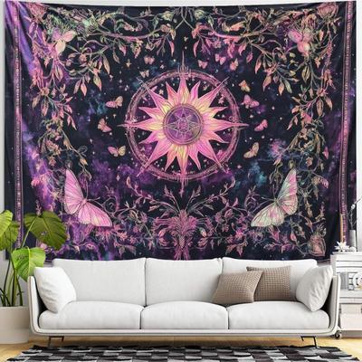 VIKAMA Dreamy Starry Butterfly Tapestry Bohemian Style Mysterious Flower Decoration Girls Heart Bedhead Room Decoration