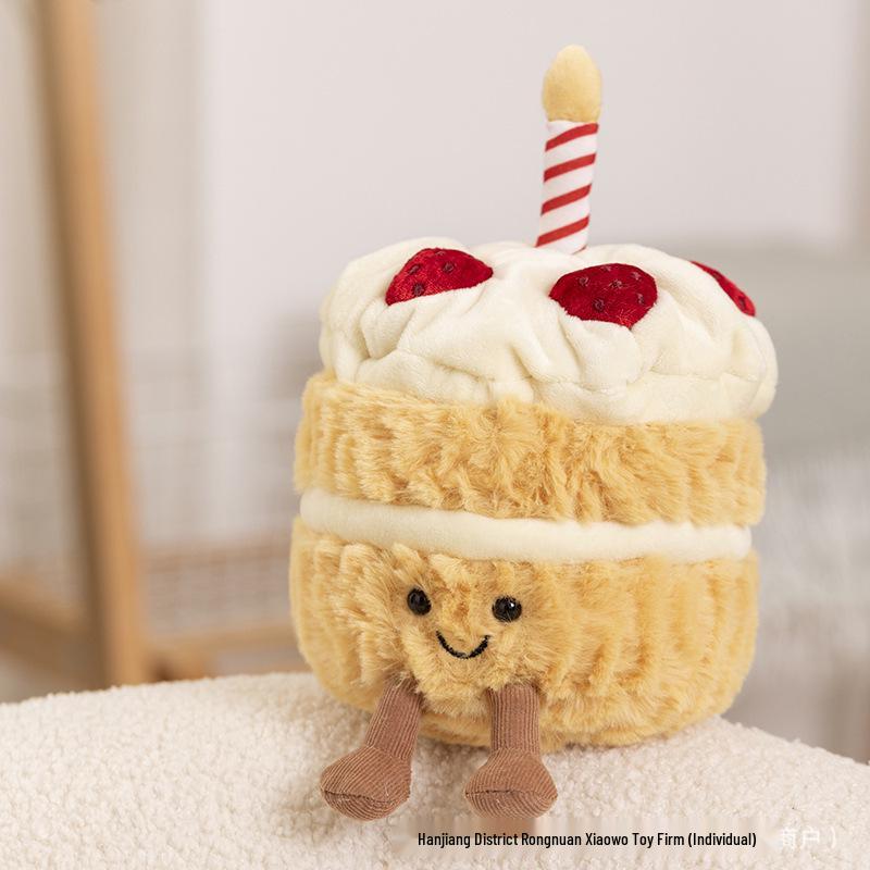 UK Rainbow Cherry Birthday Cake Plush Doll - Cute Creative Gift for Girls