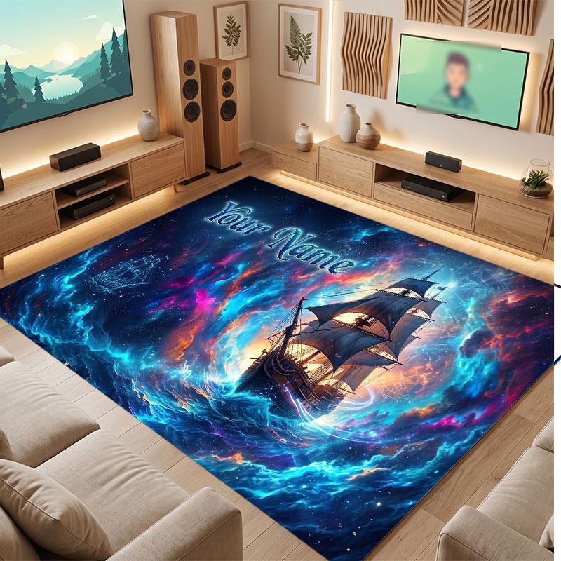 Octopus Sea Life Theme Crystal Velvet Floor Rug Personalized Custom Name Text Warm Carpet Home Decoration