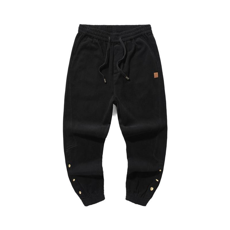 Design breasted overalls men's spring and autumn new loose Harlan leggings pure cotton casual pants
