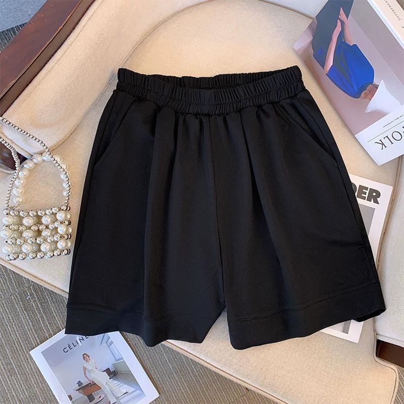 

Женские летние однотонные повседневные шорты с высокой талией, темпераментные, средние, эластичные, тонкие, удобные брюки L чёрный