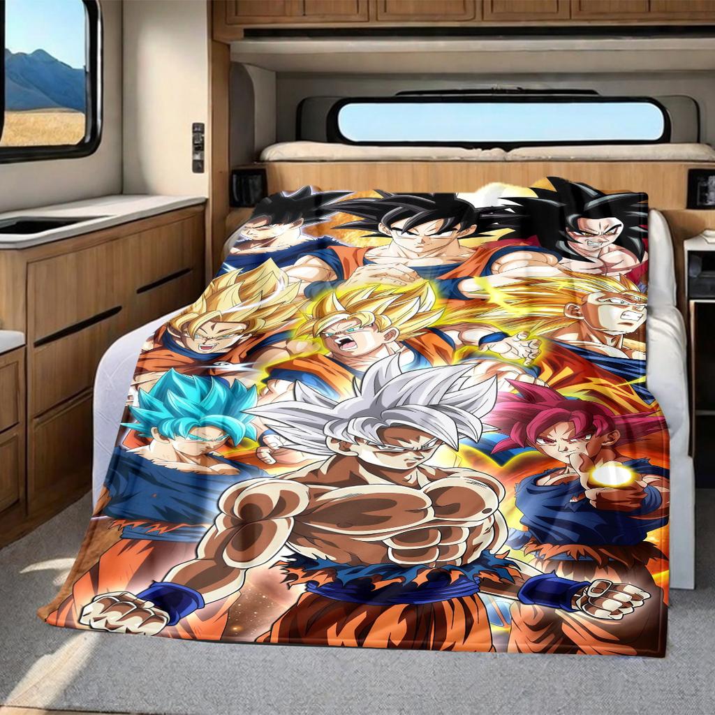 1PC Son Goku Print Flannel Blanket, High quality All Seasons, Home Decor, Warmth and Comfort, Perfect for Christmas Gifts