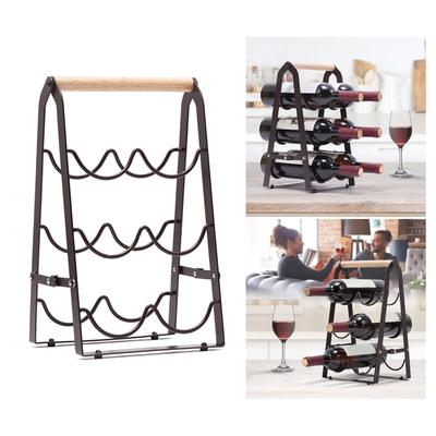 Space Saving 3 Tiers Wine Bottle Holder Storage Rack Foldable Display Shelf for Inside Cabinet or Countertops Display
