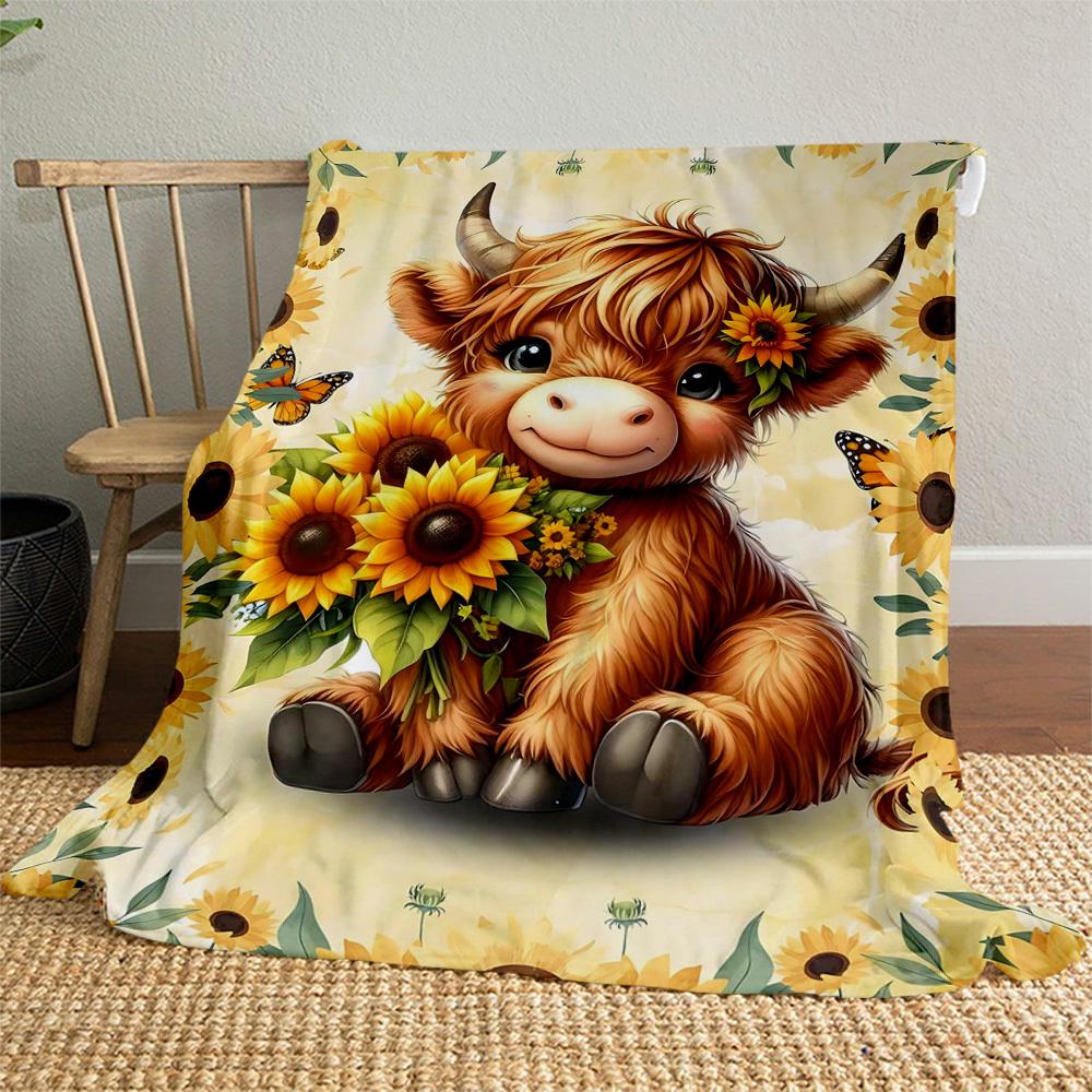 1PC cowflowerOutdoor Flannel Blanket - Soft Plush Decor for Picnics, Camping, Bedroom, All-Season Cozy Gift for Christmas, Lightweight 1368A