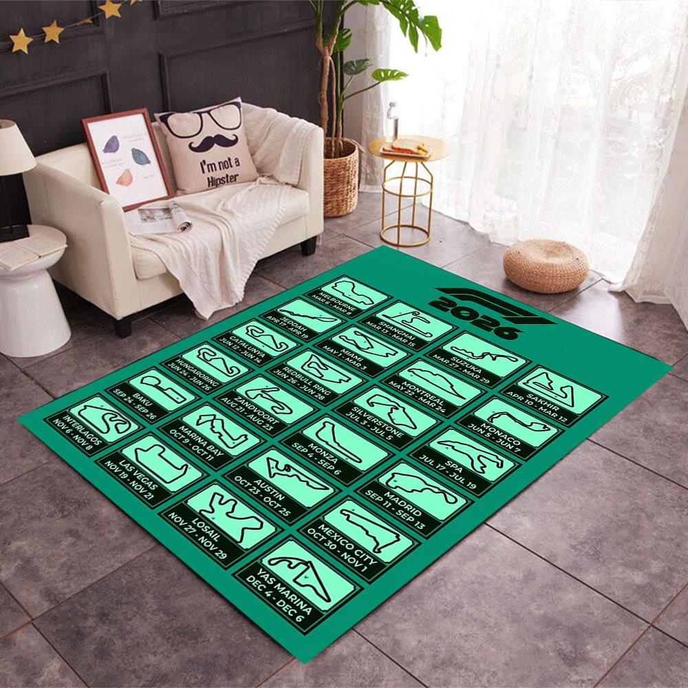 2026 Formula 1 Calendar Themed Anti-Slip Rugs - Polyester Home Decor, Suitable for Bedrooms, Living Rooms, Doorways, Studios, and Decorations