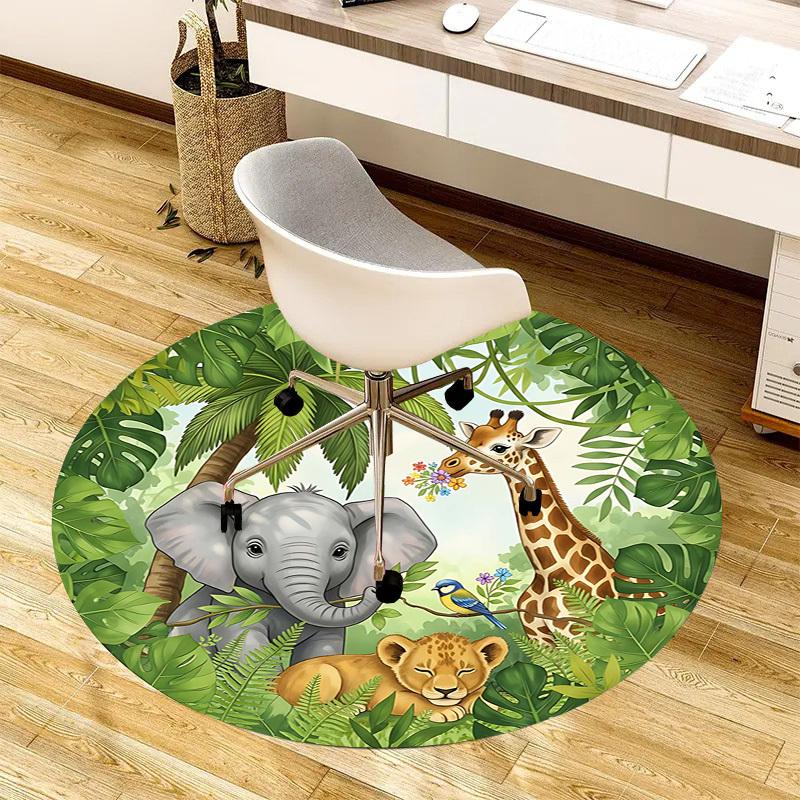 1PC jungle animals Non-Slip Floor Round carpet, Office, family, bedroom, Large Area Rug Indoor Rugs, Vibrant Colors-Z0446