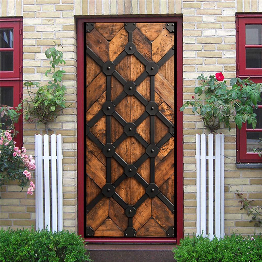 1Pcs Modern PVC Wood Door Sticker, Peel and Stick Mural, Self-Adhesive Removable Door Decal, Elegant Poster for Bedroom Living Room Door
