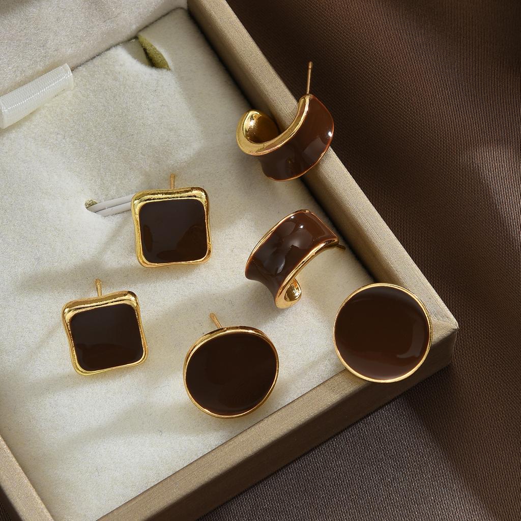 6 Pcs Vintage Brown Resin Earring Set For Women Fashion Simple Maillard C-shaped Irregular Earring Daily Party Jewelry Gift 2026