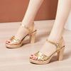 Small Size 32-43 Elegant Block High Heels Sandals Patent Leather 2025 Summer Women's Thick Platform Shoes for Dress Wedding