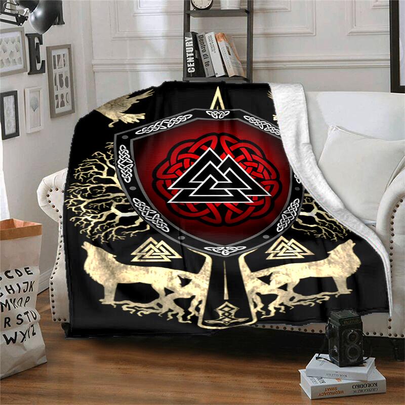 Viking Runes & Tree of Life Flannel Blanket Soft All-Season Throw, Design for Camping, Car Travel, Hiking Sofa, Bed, Office Perfect Gift for Parties