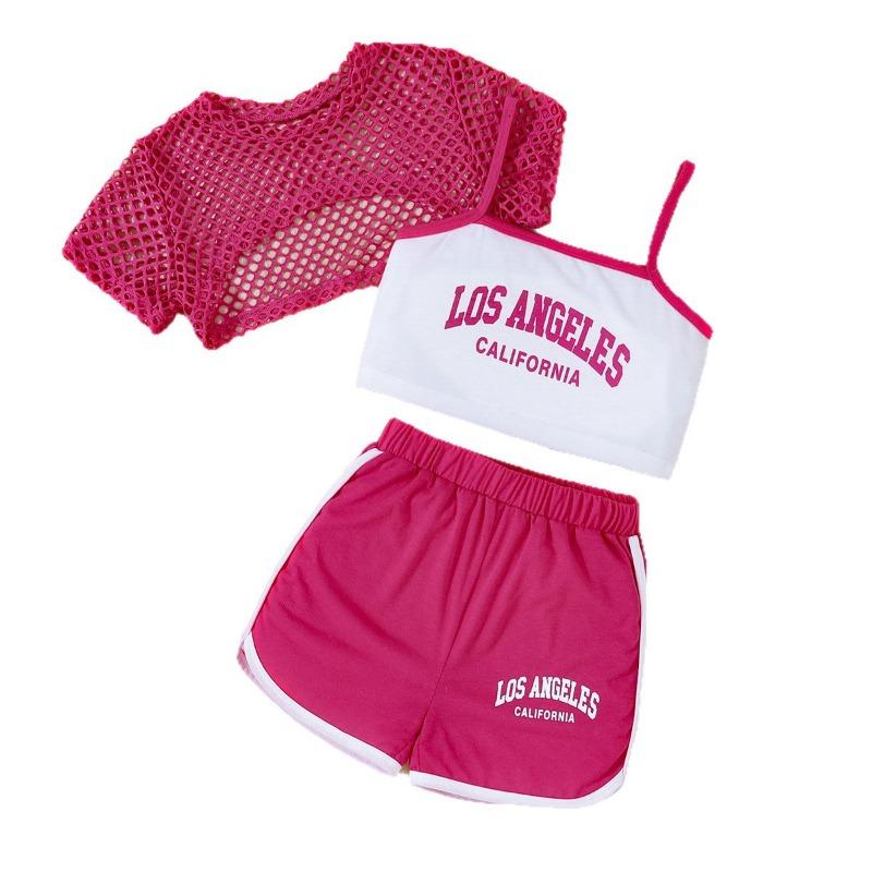 Girls Kids Letter Print Sport Sleeveless Cami Top And Shorts Set