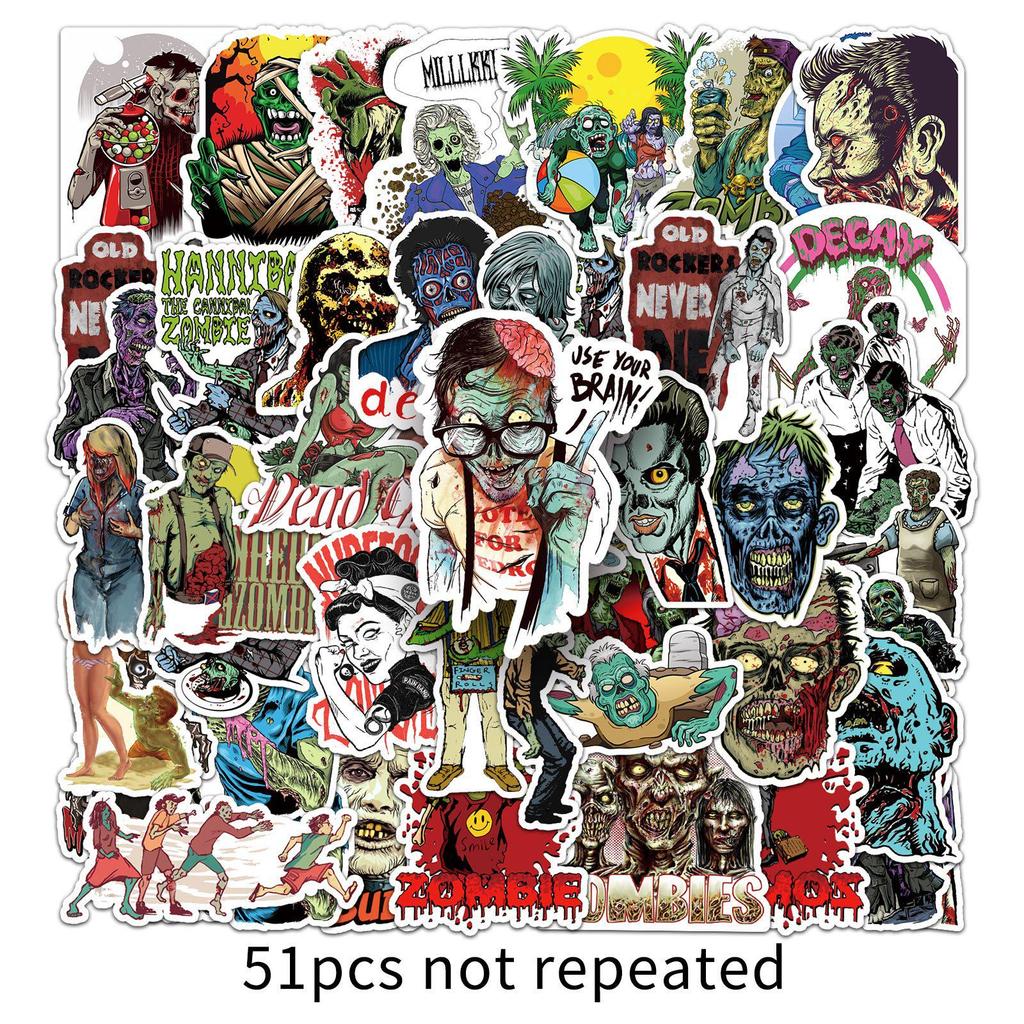 51 Creative Zombie Graffiti Stickers - Horror Series for Cars, Water Bottles, Suitcases, and Phone Cases