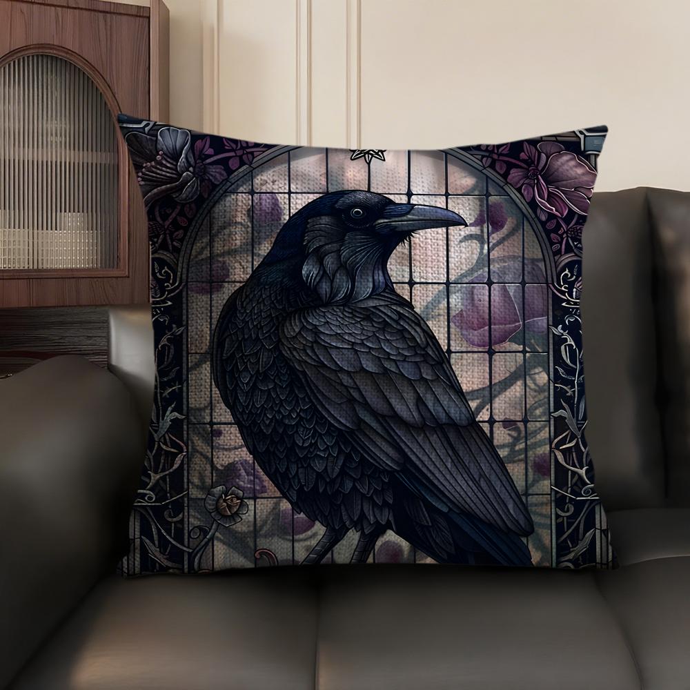 Federa per Cuscino Corvo Nero Vintage Lino Naturale Tessuto Biologico Stampa Double-Sided Divano Arredamento per la Casa Federa per Cuscino Regalo