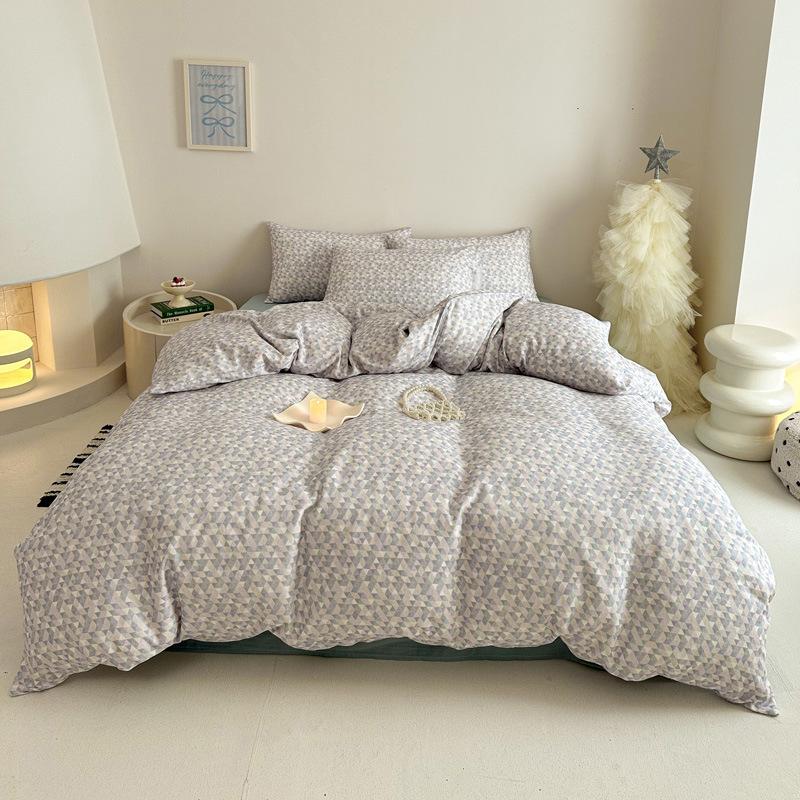 Pastoral Style Class A Maternal Infant Grade Cotton Double-Layer Yarn 4-Pcs Set Dormitory Cotton 3-Pcs Set Bed Sheet Quilt Cover Bedding