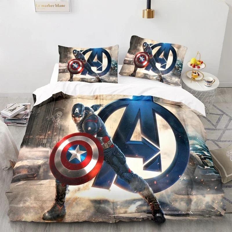 

Cartoon Duvet Cover Captain America Pillowcase Bedding Set Adult Boy Girl Bedroom Decoration Children Single Double Large Size 135x200cm