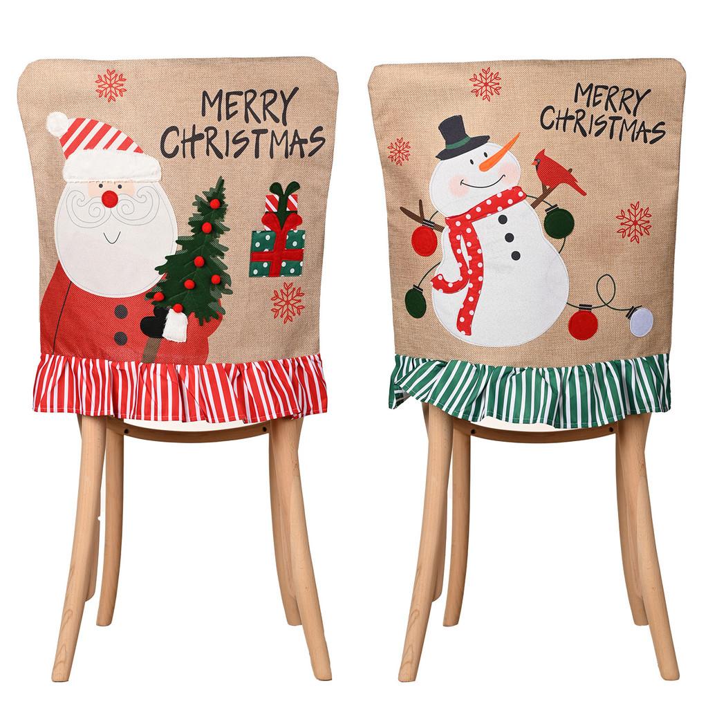 Furniture Holiday Whimsical Decor With Adorable Snowman And Santa Claus Chair Covers In Striped Fabric