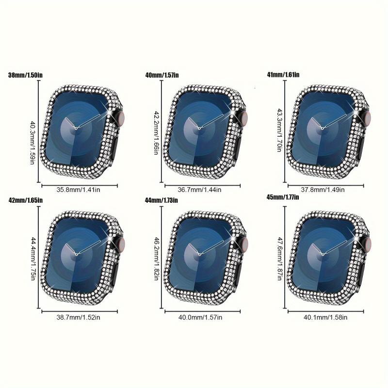 Rhinestone-Encrusted Tempered Glass PC Case for iWatch SE/9-1 Fits 38/40/41/42/44/45mm For Apple Watch Protective Cover