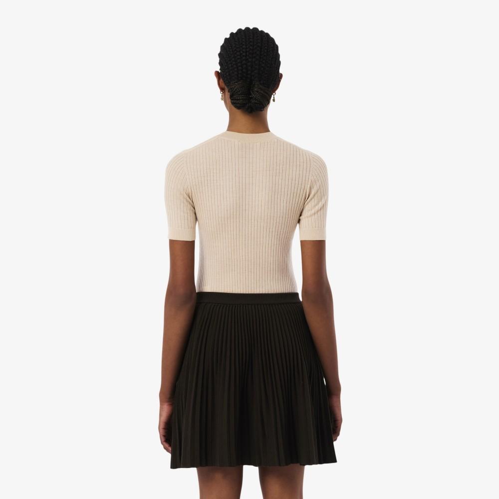 [lacoste] Women's Fine Merino Wool Rib-Knit Short-Sleeve Sweater AF4146-56GX6F