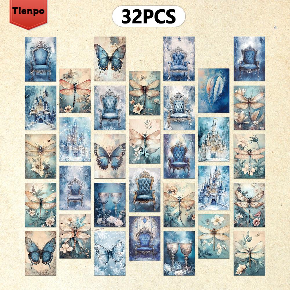 

32pcs, blue retro butterfly postcards, beautiful, flowers, butterflies, mailing cards, festival cards