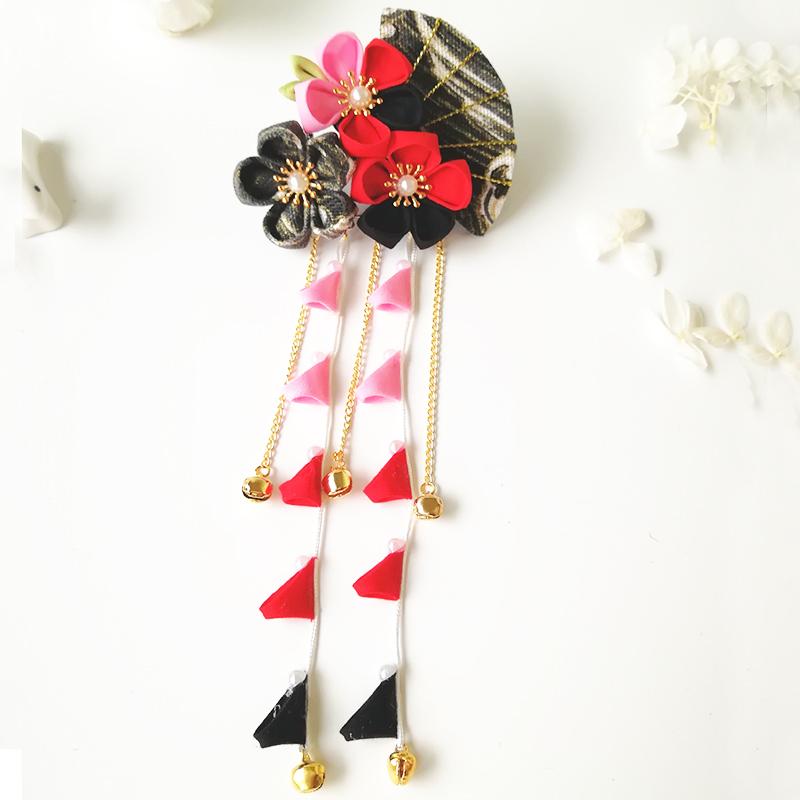 

Японское кимоно ручной работы, тканевый цветок, складной веер, аксессуары для волос, заколка с кисточкой, головной убор, заколка-автомат, юката, фестивальный декор