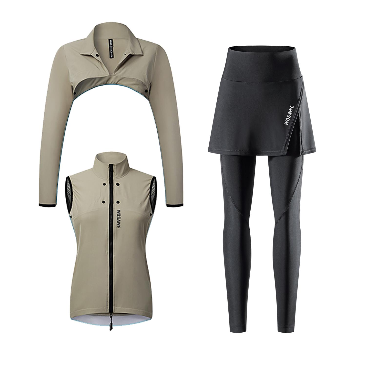 

WOSAWE Жіночі вітрозахисні велосипедні комплекти Велосипедна вітровка Велосипедний жилет Велосипед Довгі штани 5D Гелеві накладки M