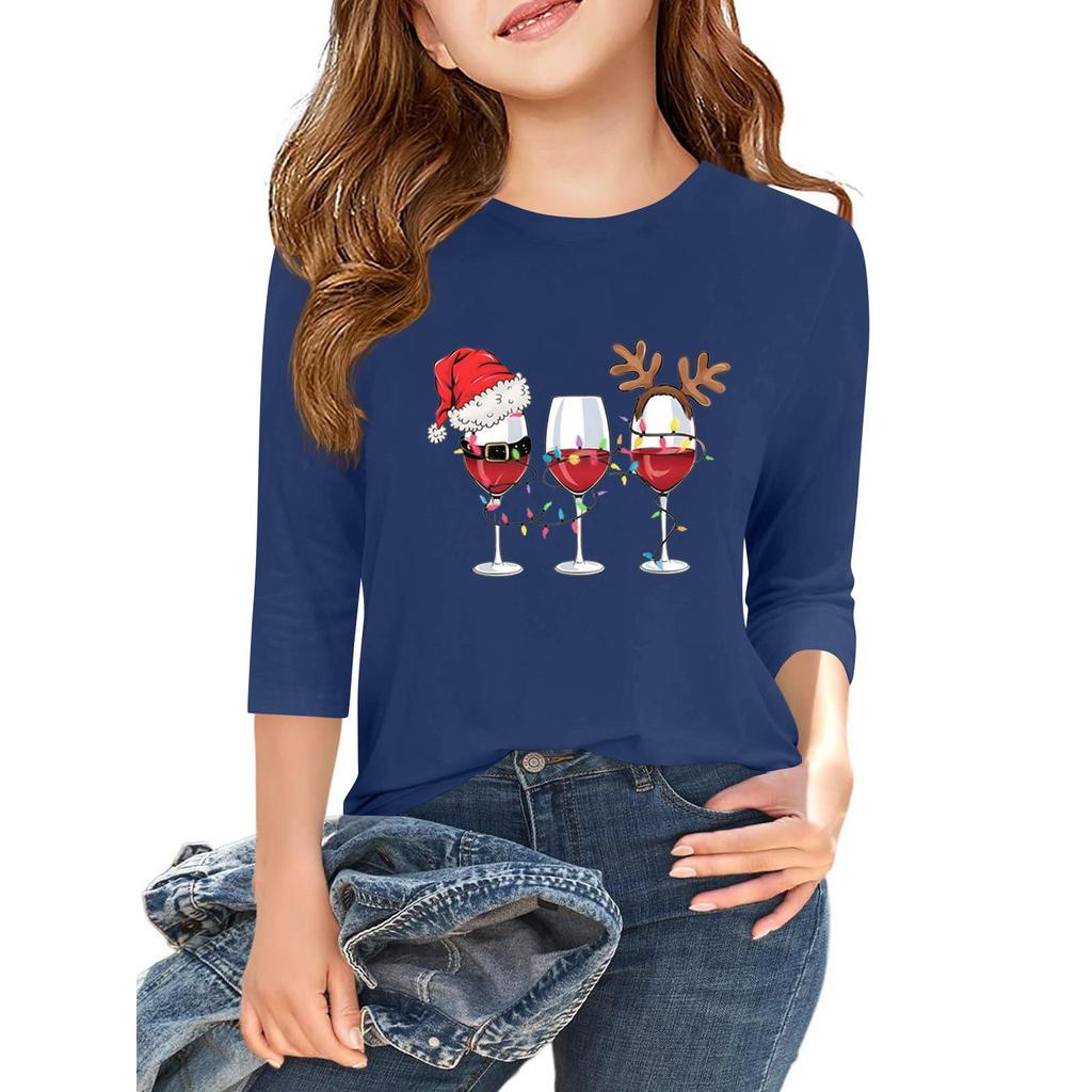 Tricou casual cu mâneci 3/4 pentru copii, cu gât rotund și imprimeu pentru Ziua Independenței