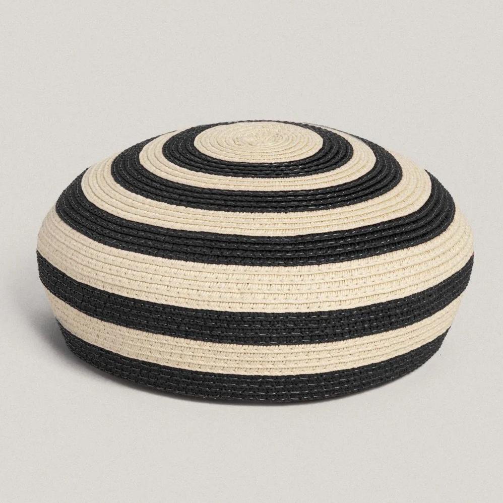 

Women Striped Paper Straw Beret Summer Woven Pillbox Hat French Riviera Vacation Cap M 56-58cm чорний